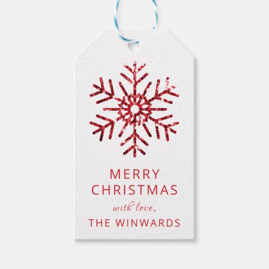 Étiquettes-cadeau Fête Noël Rouge Parties scintillant Flocon de neig (Devant)