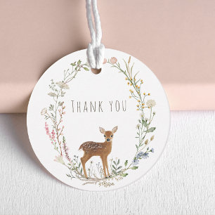 Étiquettes Cadeau Fête Prénatale Aquarelle de Faon de la Forêt Rusti