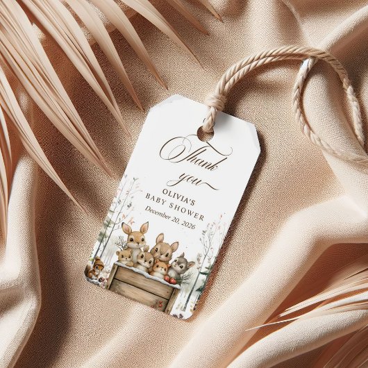 Étiquettes-cadeau Fête Prénatale Bébé Animaux de la Forêt en Hiver