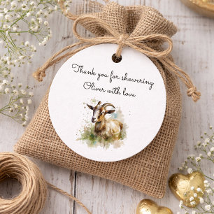 Étiquettes Cadeau Fête Prénatale Bébé Chèvre Ferme Rustique Aquarell