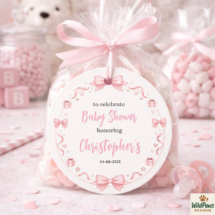 Étiquettes Cadeau Fête Prénatale de Bébé Fille à Nœud Rose – Une Fêt