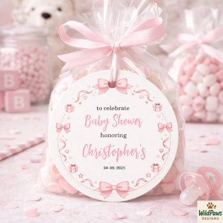 Étiquettes Cadeau Fête Prénatale de Bébé Fille à Nœud Rose – Une Fêt