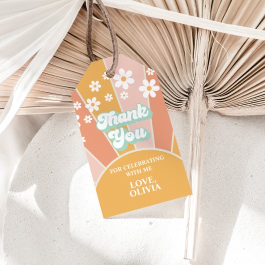 Étiquettes-cadeau Fête rétro Sunshine deux anniversaire super