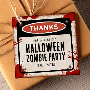 Étiquettes Cadeau Fête zombie Halloween avec du sang