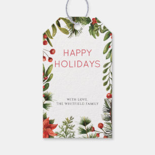 Étiquettes-cadeau Fêtes de Noël Berries Verdure Aquarelle