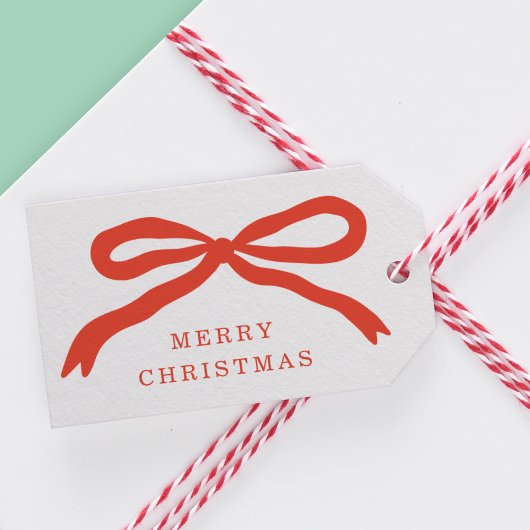 Étiquettes-cadeau Fêtes de Noël de la Bow rouge à main moderne