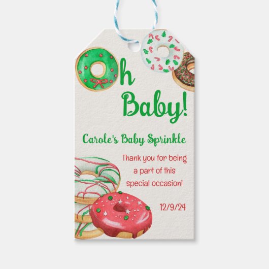 Étiquettes-cadeau Fêtes de Noël Donut Bébé Sprinkel, Douche (Devant)