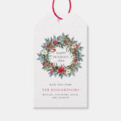 Étiquettes-cadeau Fêtes de Noël Rouge Berries et Pine Wreath (Devant)