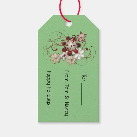 Étiquettes-cadeau Fêtes florales rouges (Devant)