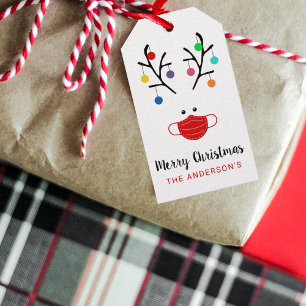 Étiquettes-cadeau Fêtes modernes Whimssar Reinder masqué Noël