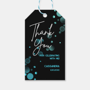 Étiquettes-cadeau Fêtons l'anniversaire bleu du Bokeh Gradient noir