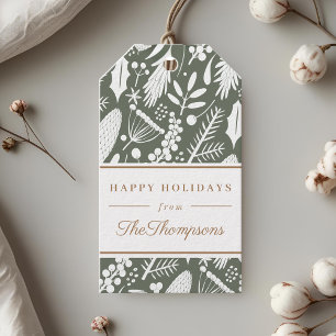 Étiquettes-cadeau Feuillage de Noël Sauge Classique Joyeuses Fêtes