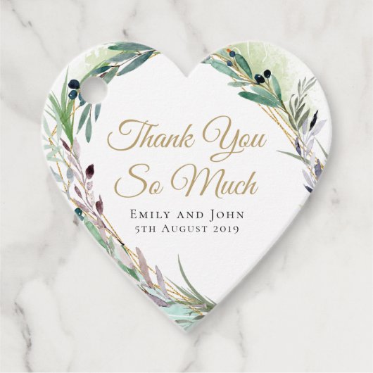 Étiquettes Cadeau Feuille d'olive/Script/noms/message/mariage Merci (Devant)