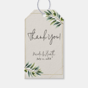 Étiquettes-cadeau Feuille d'olive verte os blanc et or mariage rusti