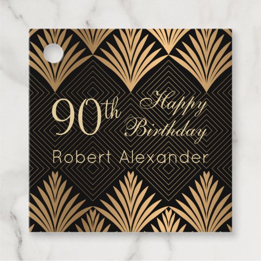 Étiquettes Cadeau Feuille d'or Art déco 90e anniversaire (Devant)