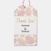 Étiquettes-cadeau Feuille tropical rose et or mariage Merci (Devant)