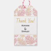 Étiquettes-cadeau Feuille tropical rose et or mariage Merci (Dos)