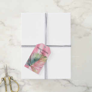 Étiquettes-cadeau Feuille verte rose tropicale chic