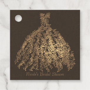 Étiquettes Cadeau Feuilles Botaniques Marron Bronze Robe de Déjeuner
