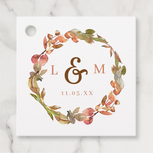 Étiquettes Cadeau Feuilles d'automne Mariage Monogramme (Devant)