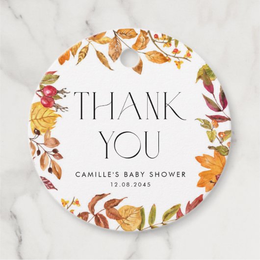 Étiquettes Cadeau Feuilles d'automne Merci Baby shower de couronne (Devant)