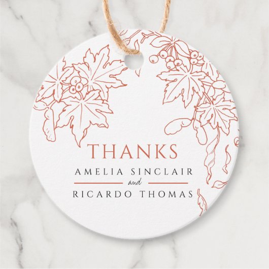 Étiquettes Cadeau Feuilles d'automne tirant mariage orange merci (Devant)