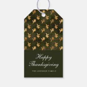 Étiquettes-cadeau Feuilles de chêne élégantes Vert Thanksgiving