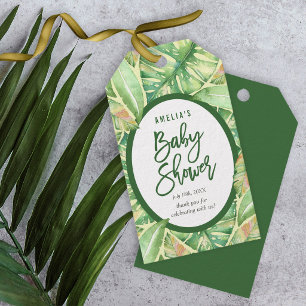 Étiquettes-cadeau Feuilles de peinture à l'eau verte Baby Shower Tro