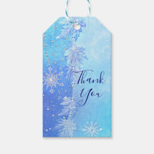 Étiquettes-cadeau Feuilles d'hiver bleues et flocons de neige Élégan
