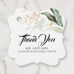 Étiquettes Cadeau Feuilles or vert mignon Merci Mariage