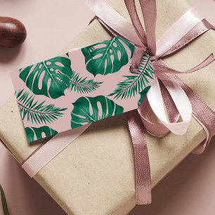 Étiquettes-cadeau Feuilles Pink & Green Palm sans couture Motif