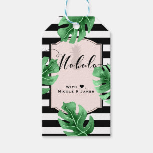 Étiquettes-cadeau Feuilles Tropicales & Mariage à l'ananas MAHALO AL