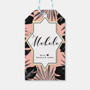Étiquettes-cadeau Feuilles tropicales noires Corail pêche MAHALO ALO