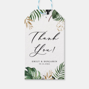 Étiquettes-cadeau Feuilles tropicaux Faux Gold Foil Mariage Merci