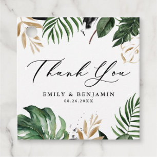 Étiquettes Cadeau Feuilles tropicaux Faux Gold Foil Mariage Merci