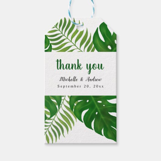 Étiquettes-cadeau Feuilles tropicaux | MERCI MARIAGE (Devant)