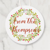 Étiquettes Cadeau Feuilles verts des baies vitrées rouges personnali (Devant)