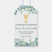 Étiquettes-cadeau Feuilles verts mignons en première communion espag (Devant)