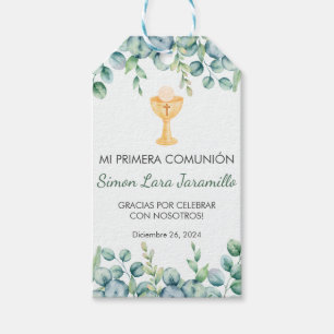 Étiquettes-cadeau Feuilles verts mignons en première communion espag