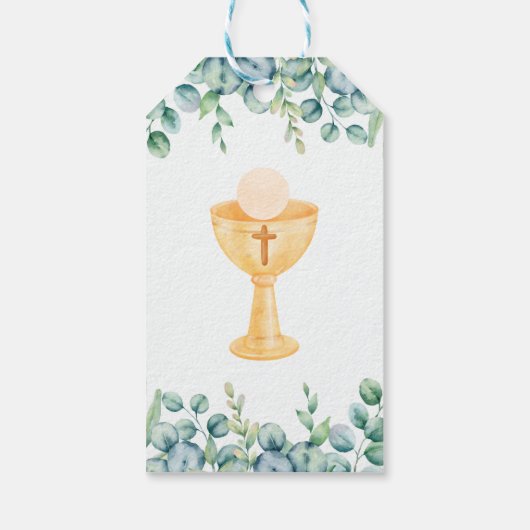 Étiquettes-cadeau Feuilles verts mignons en première communion espag (Dos)