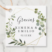 Étiquettes Cadeau Feuilles verts tropicaux Gracias Mariage (Devant)