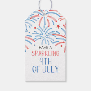 Étiquettes-cadeau Feux d'aquarelle 4 juillet Fête Sparkler