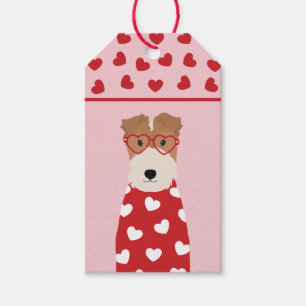 Étiquettes-cadeau Fil Fox Terrier Chien lunettes Motif de coeur 