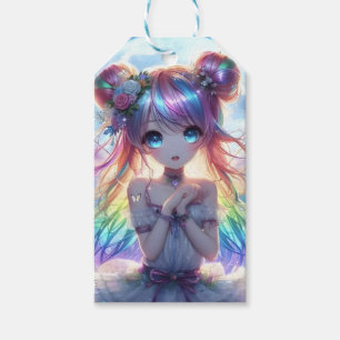 Étiquettes-cadeau Fille Anime Cheveux Arc-en-Ciel Chantant Fée Lune