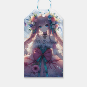 Étiquettes-cadeau Fille Anime Fleur Lune Fée