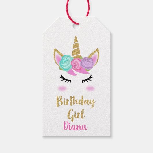 Étiquettes-cadeau Fille anniversaire avec licorne (Devant)