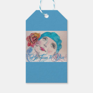 Étiquettes-cadeau Fille avec Rose Rouge Beret Soyez Vrai À Vous Bali