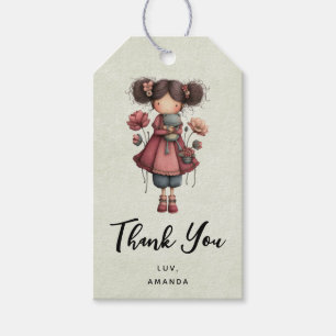Étiquettes-cadeau Fille avec une poupée grenouille mignonne fantaisi
