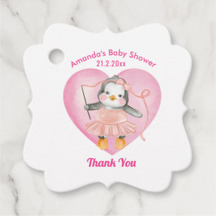 Étiquettes Cadeau Fille Baby shower Penguin Merci rose Favor Tags