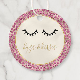 Étiquettes Cadeau Fille Black Eyelashes Empreinte de léopard rose or